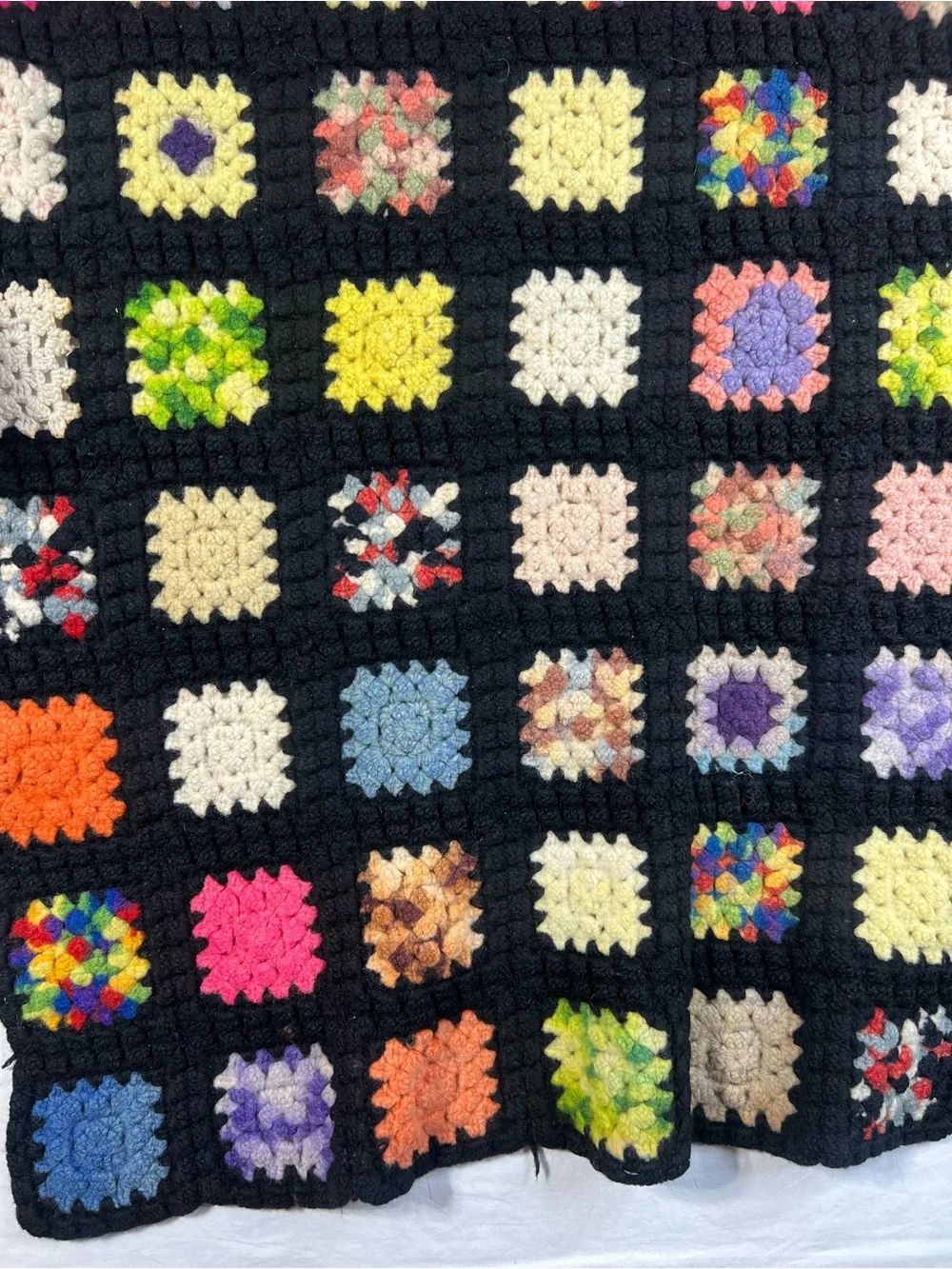 Vintage 1970s crochet granny square blanket Multicolor Crochet Throw